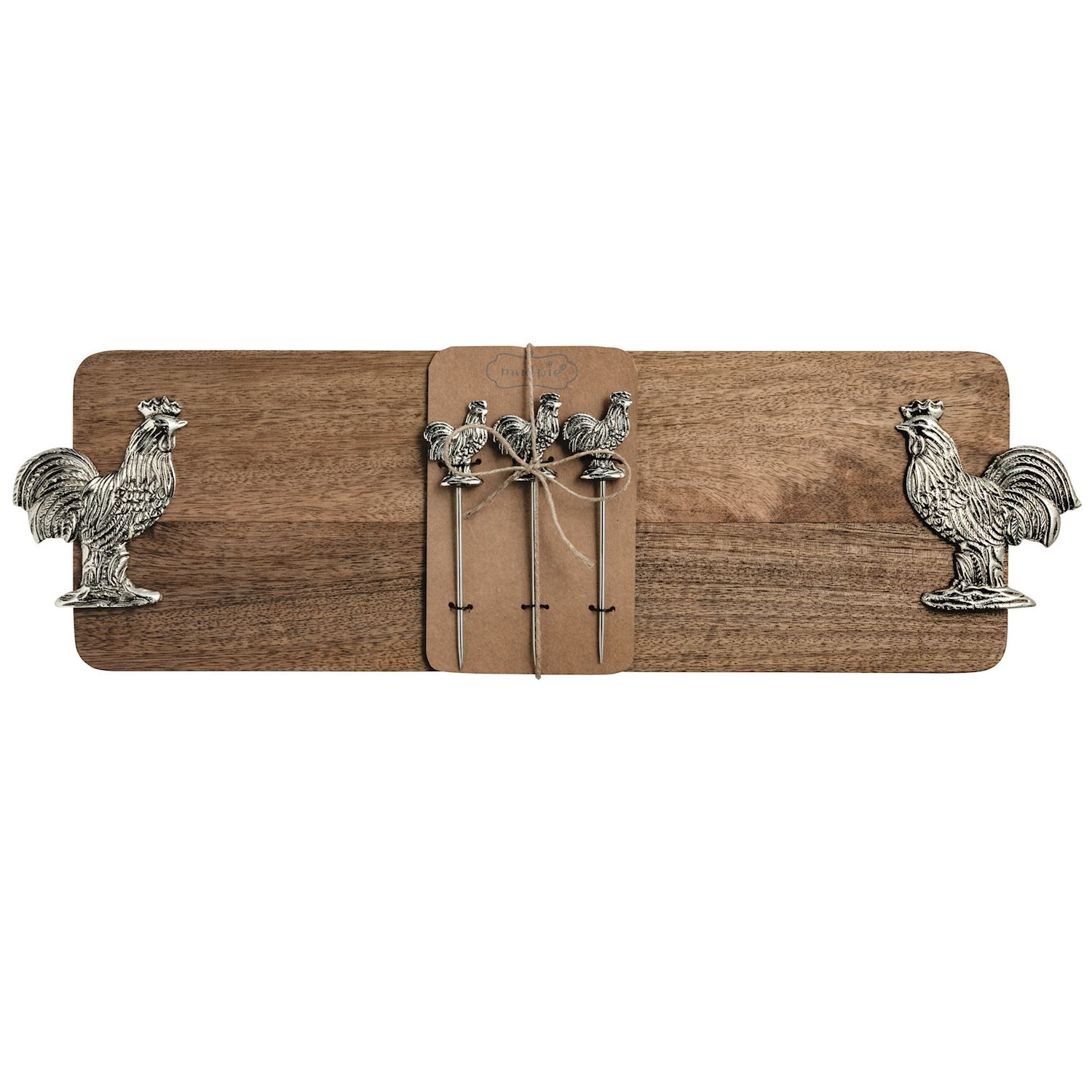 MudPie 42210193 Metal/Wood Rooster Board &amp; Toothpick Set