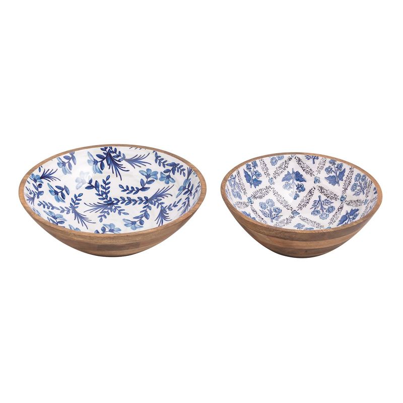 MudPie 46000441 Blue Patterned Wood Enamel Bowl (set of 2)