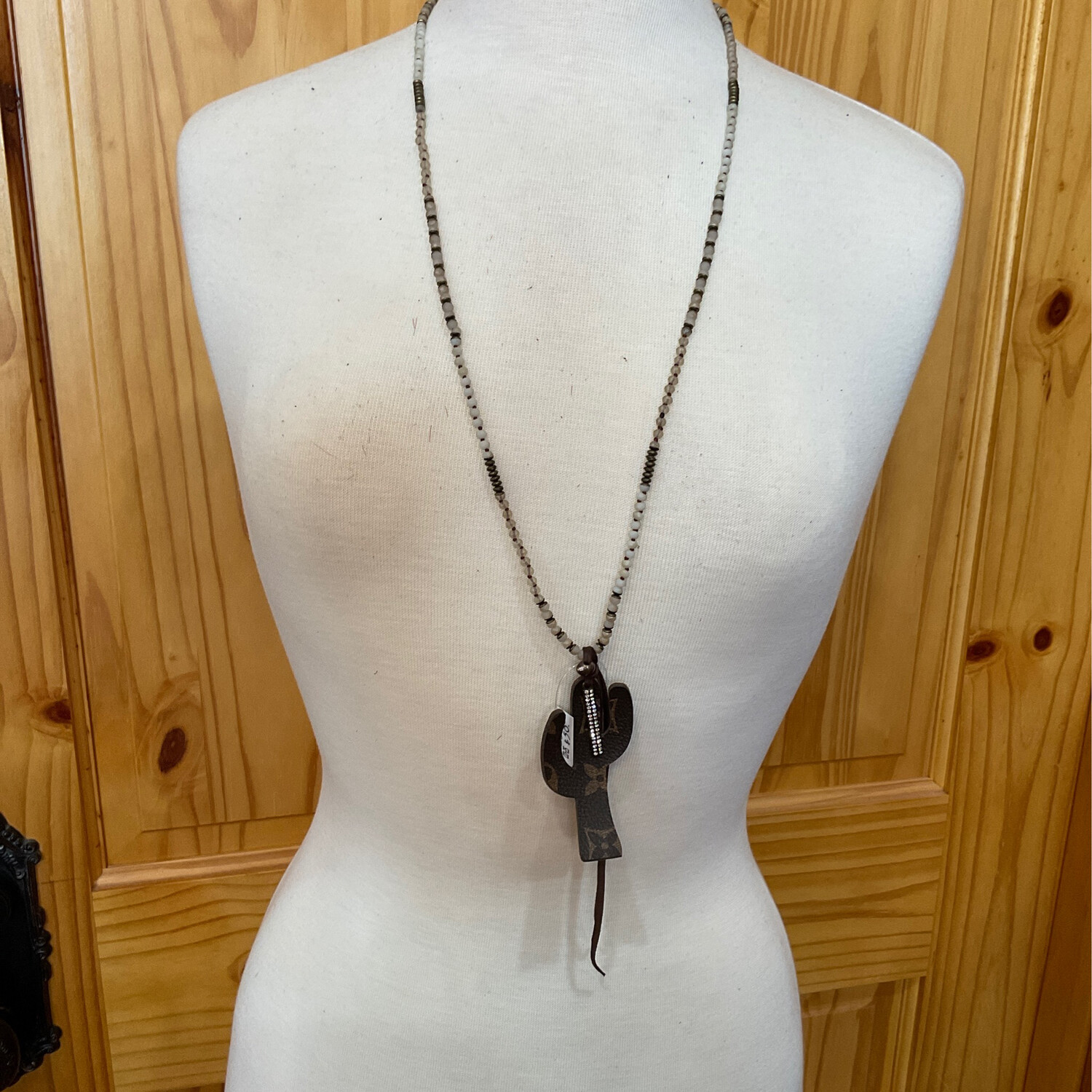 SL CO-25 Long Beaded Necklace W/ LV Cactus &amp; Charm