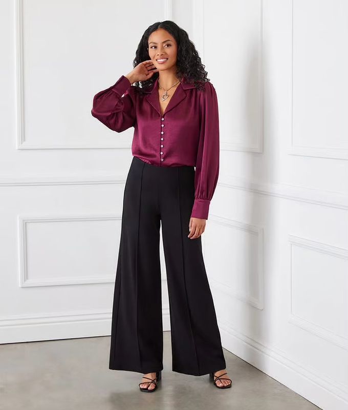 Karen Kane 3L11812 Shirred Blouse-Wine