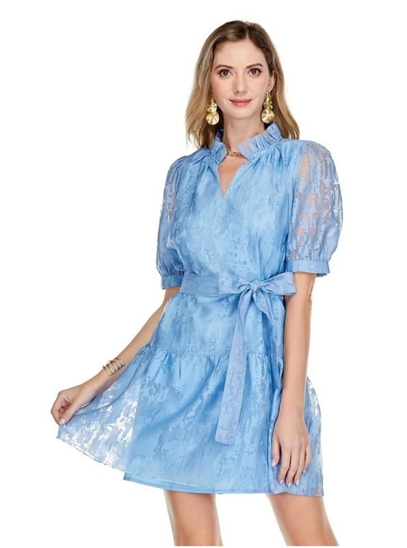 Jade 72C9810-12 Blue Ruffle Neck/Hem Dress