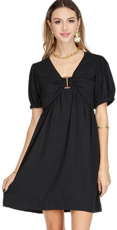 Joy Joy 72C7525 V-Neck Ring Dress-Black