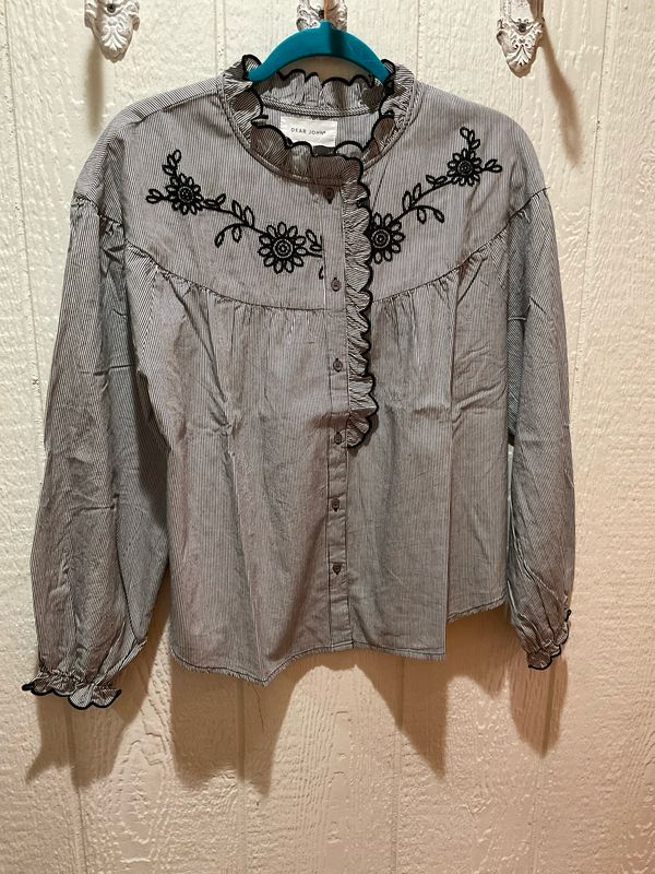 Dear John DSH1484Z23BLK Hilary Embroidered LS Top