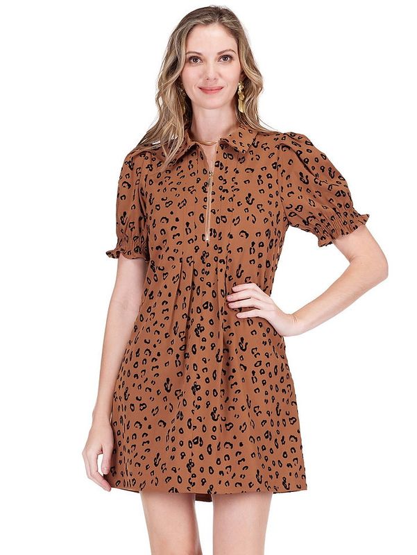 Jade 75J5150 Front Zip Darts Dress-Brown Leopard