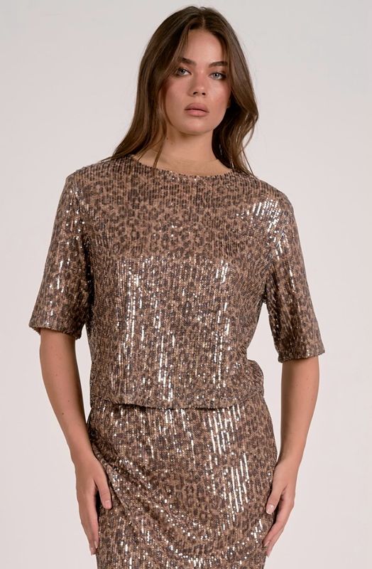 Elan SE11525 Crewneck Top-Cheetah Print