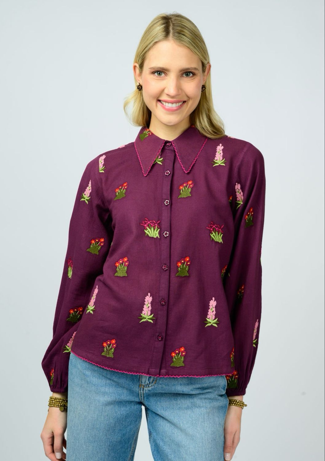 Ivy Jane 630377 Scattered Embroidered Shirt wine