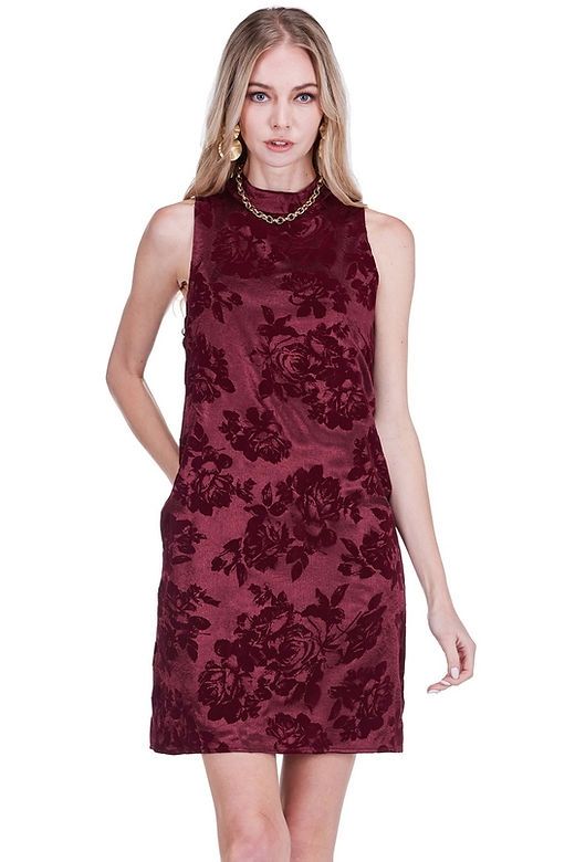 Joy Joy 75K7601 High Neck Halter Dress-Wine