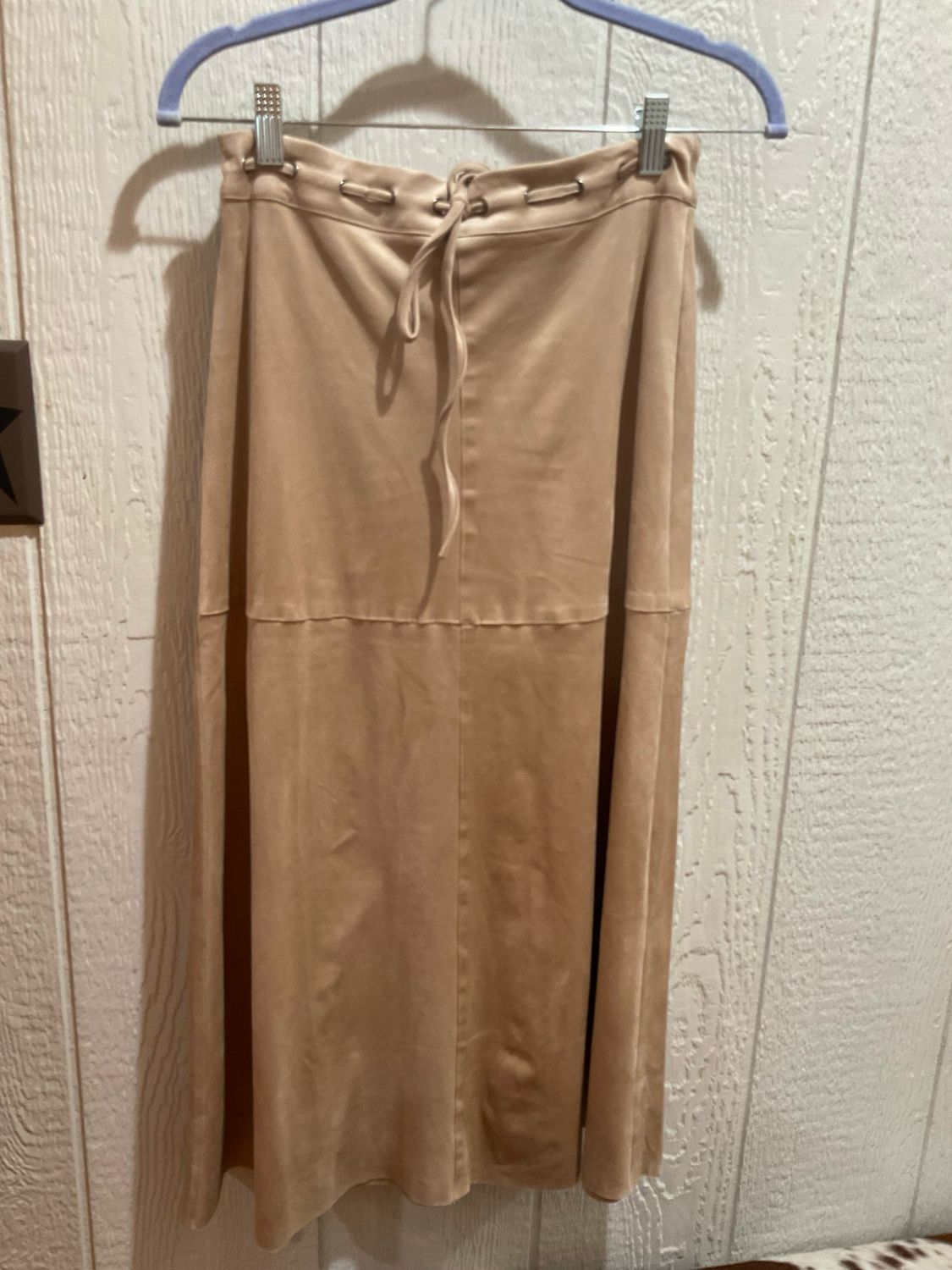 KLd. KD60411 Drawstring Faux Suede Skirt-Beige