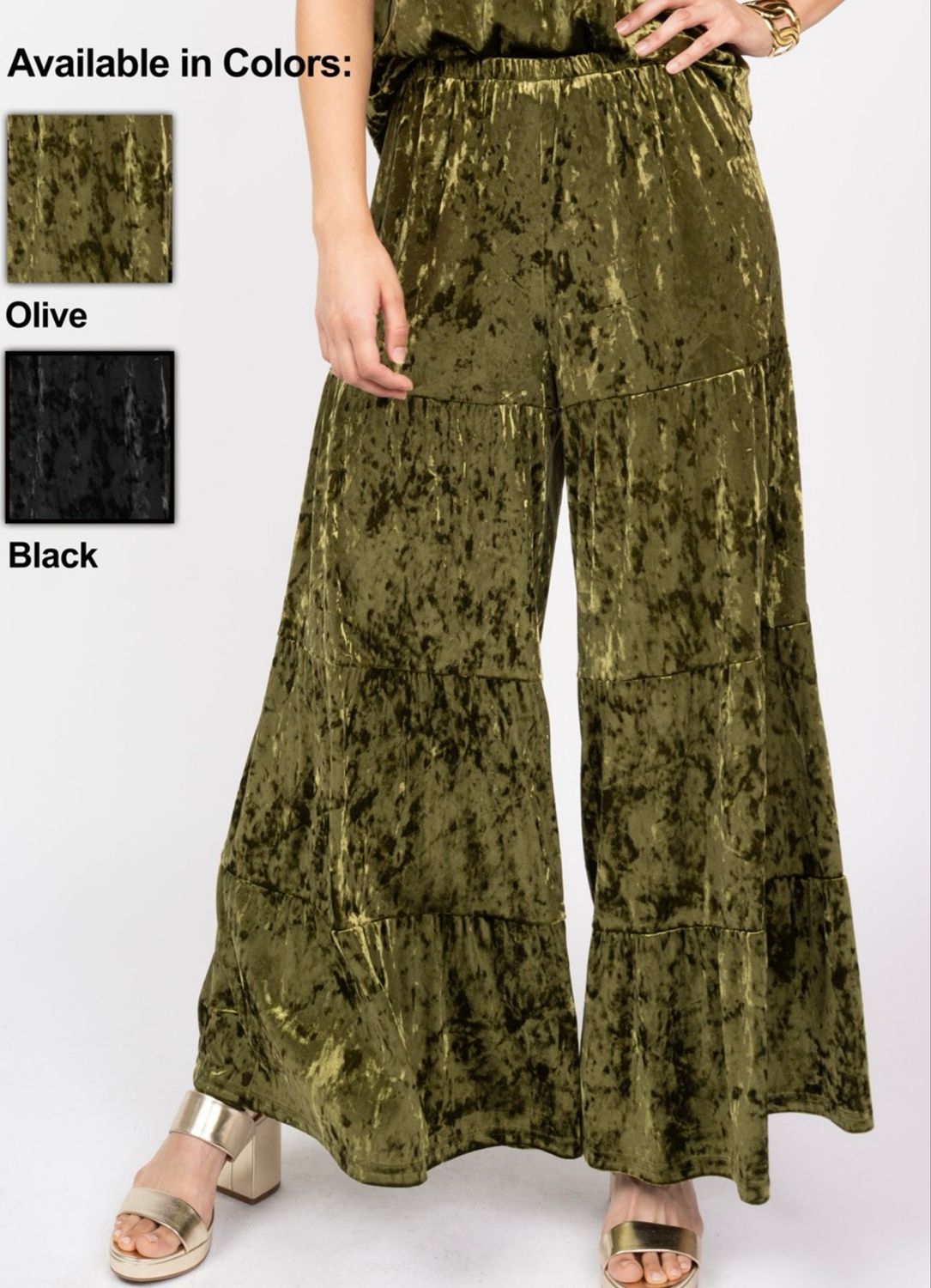 Ivy Jane 230034 Tiered Velvet Pant-Olive