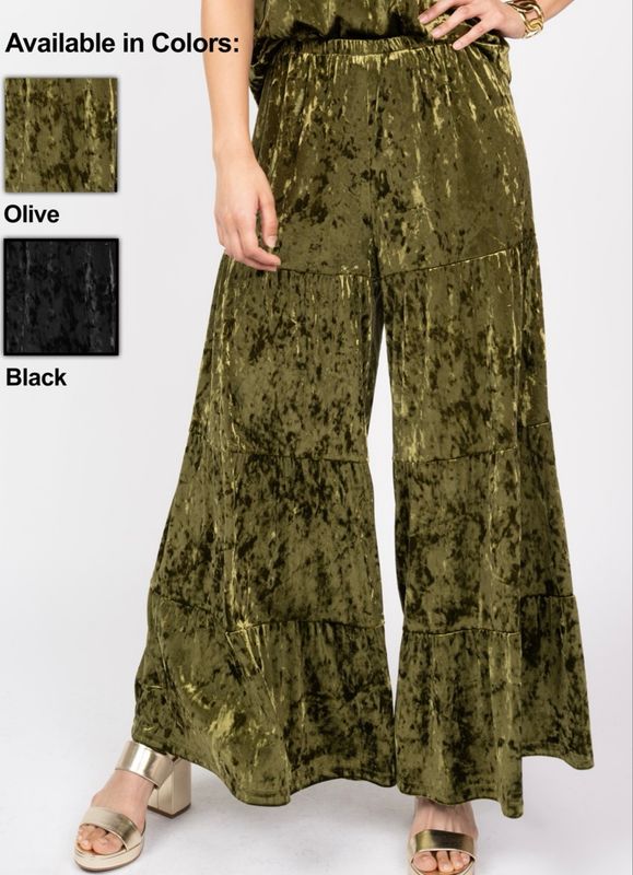 Ivy Jane 230034 Tiered Velvet Pant-Olive
