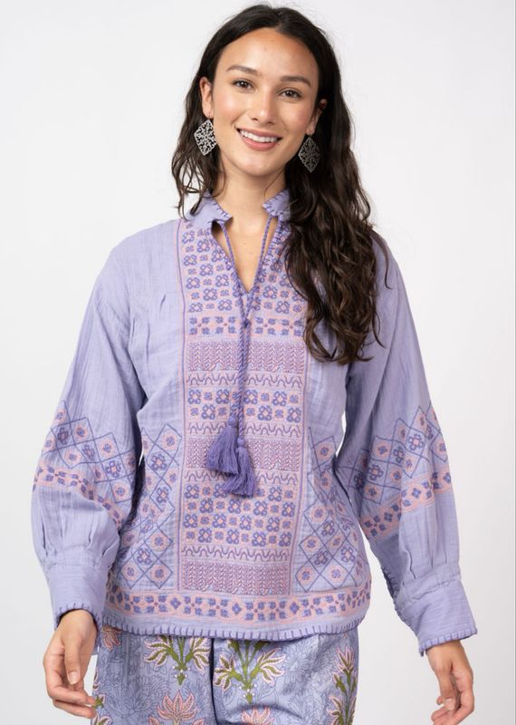 Ivy Jane 630403 Gauze Cross Stitch Top-Periwinkle