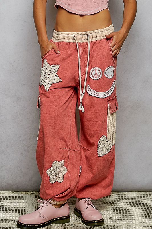 POL GKP58 French Terry Crochet Pant Jogger-Scarlet