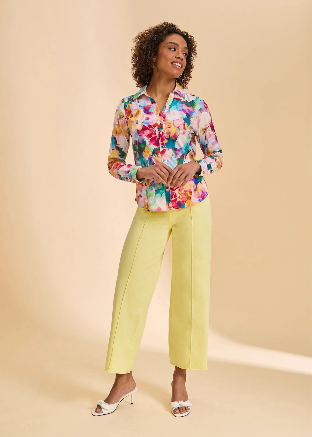 FDJ 7242623 Stephanie Print LS Split Neck Shirt