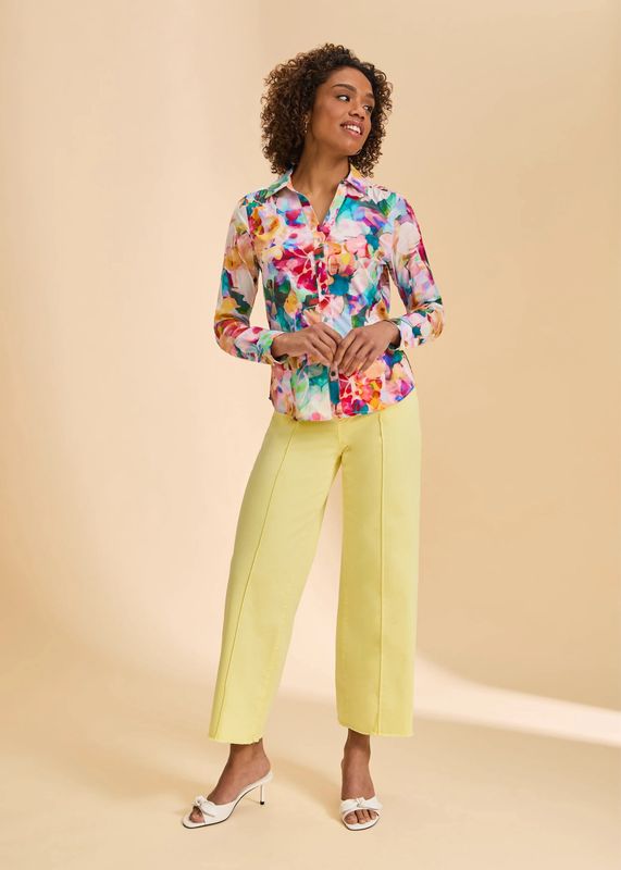 FDJ 7242623 Stephanie Print LS Split Neck Shirt