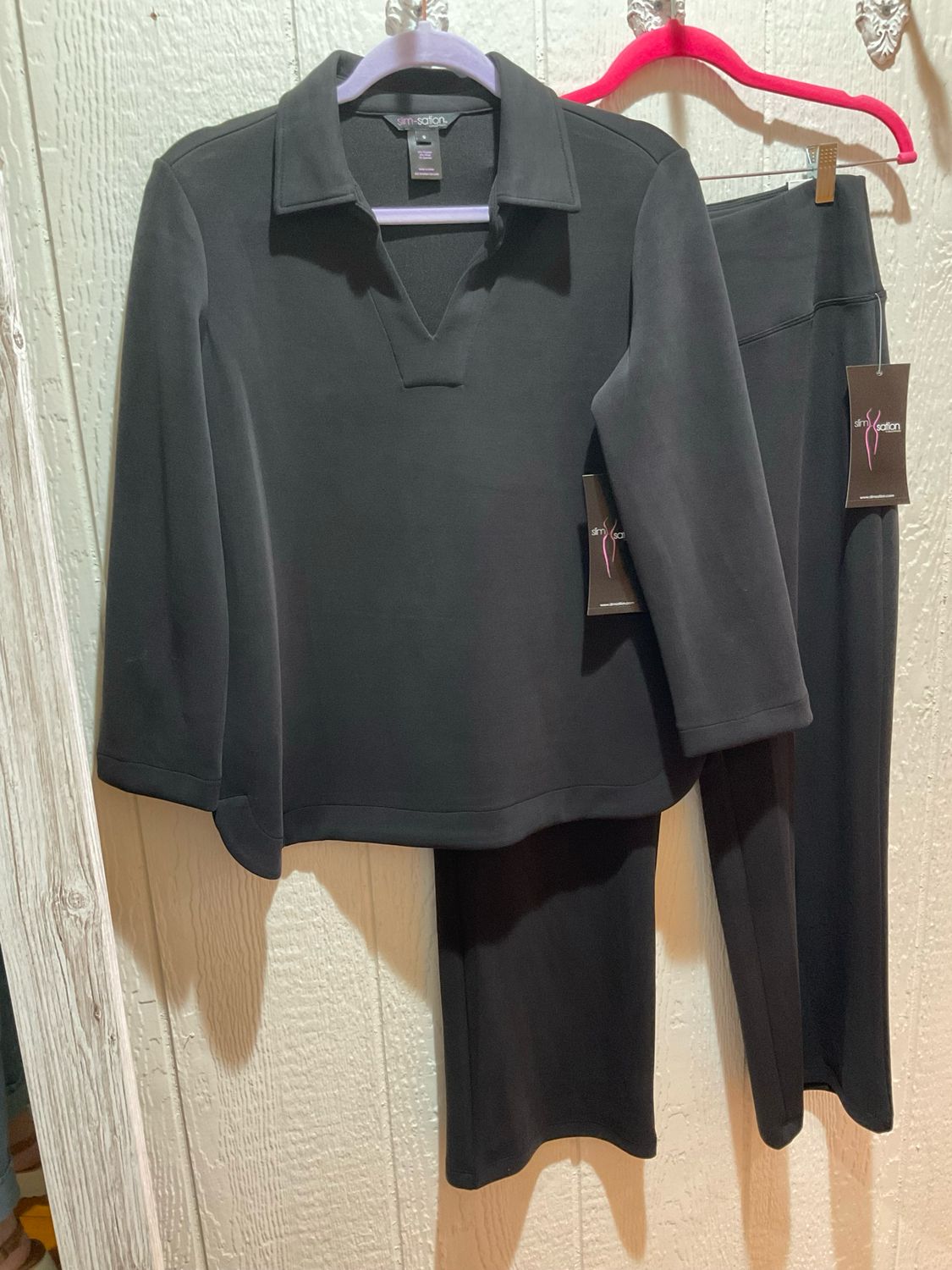 Slimsation M16723TM 3/4 SLV Collar V-Neck-Black