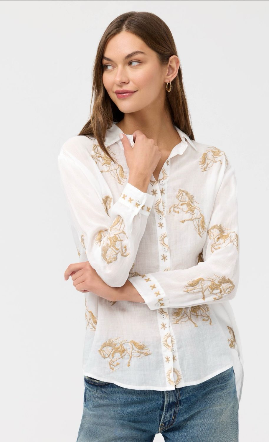 Johnny Was JWW17226 Oversized Horse Shirt-Cheval