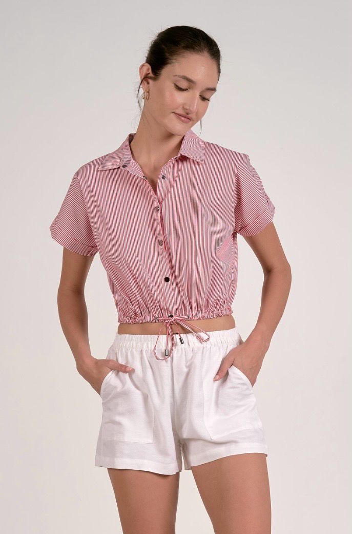Elan Cs11452 SS Button Down Top-Red Stripe