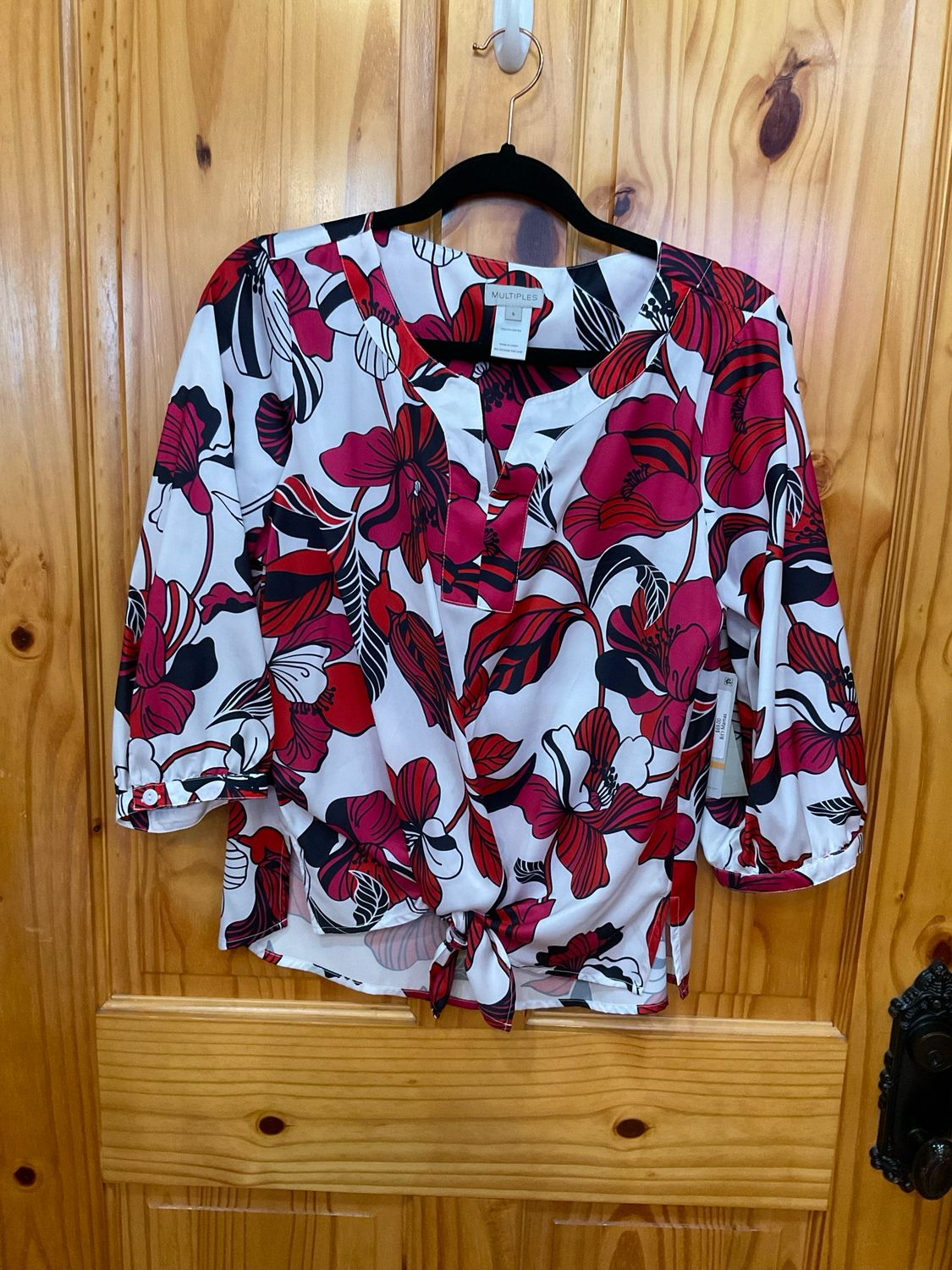 Multiples M16607TM Puff Slv Tie Front Waist