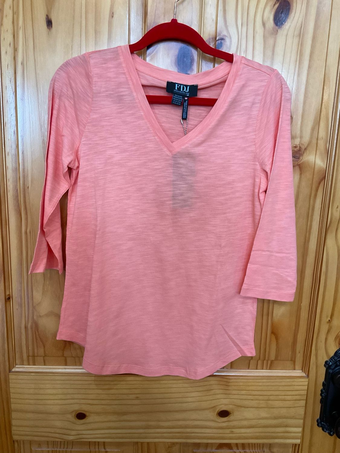 FDJ 3119476 V-Neck Slub Jersey Top-Cantaloupe