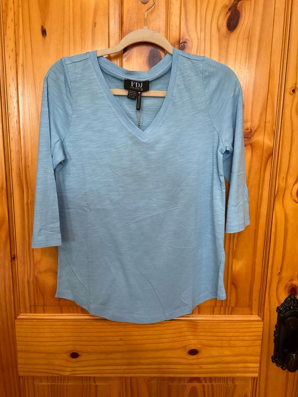 FDJ 3119476 V-Neck Slub Jersey Top-Pacific Blue