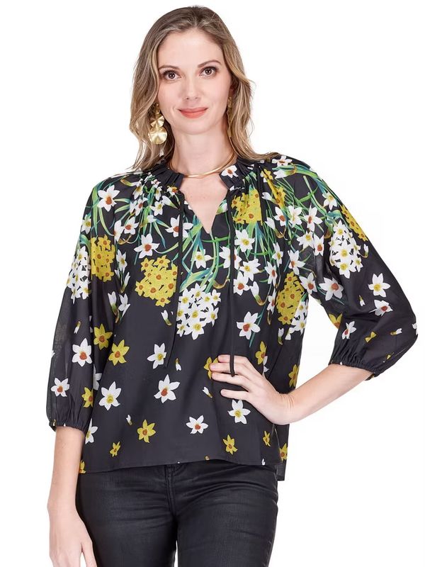 Jade 76A9923-1 Ruffles Neck Top-Daffodils