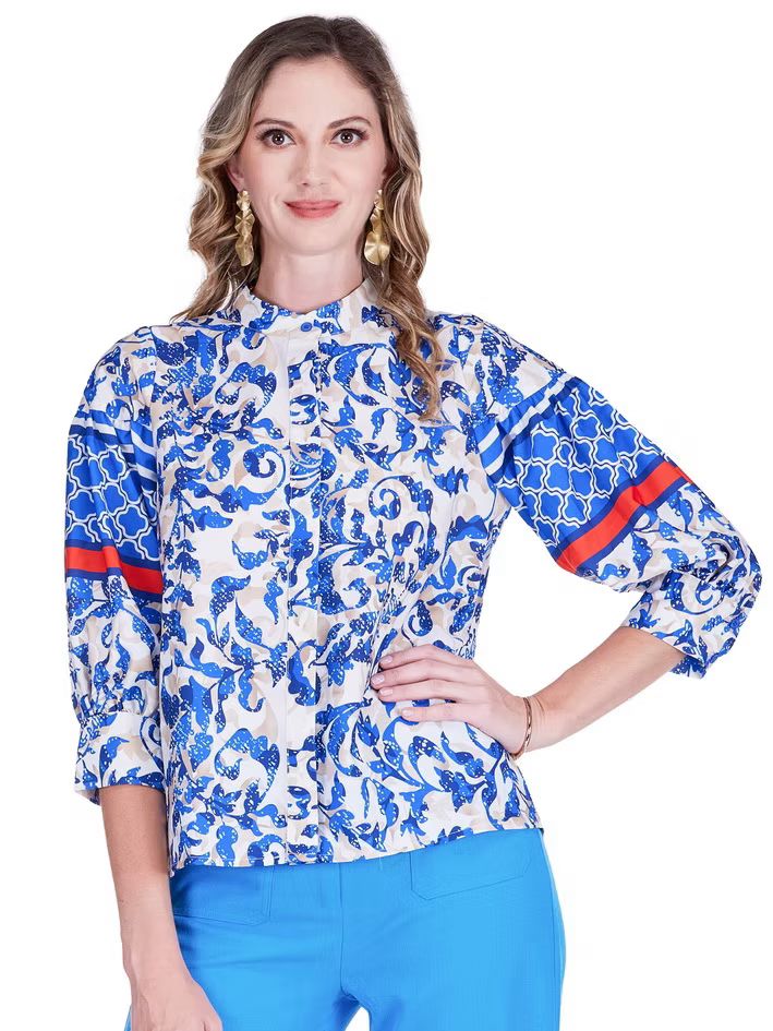 Jade 76A9941 Puff Sleeve Blouse-Tiled Ivy