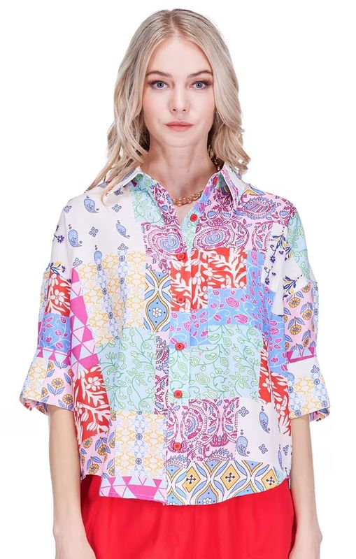 Joy Joy 76A4952 Button SS Shirt-Kaleidocloth