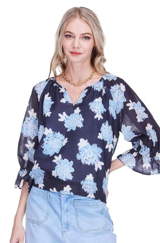 Joy Joy 76A7556 Contrast Peasant Top-MidntFloral