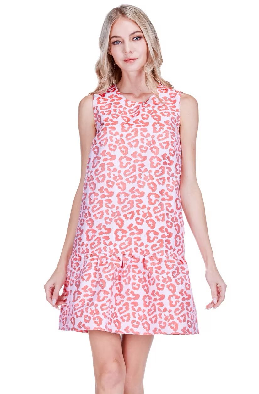 Joy Joy 76A7561 Flounce Dress-Red Leopard