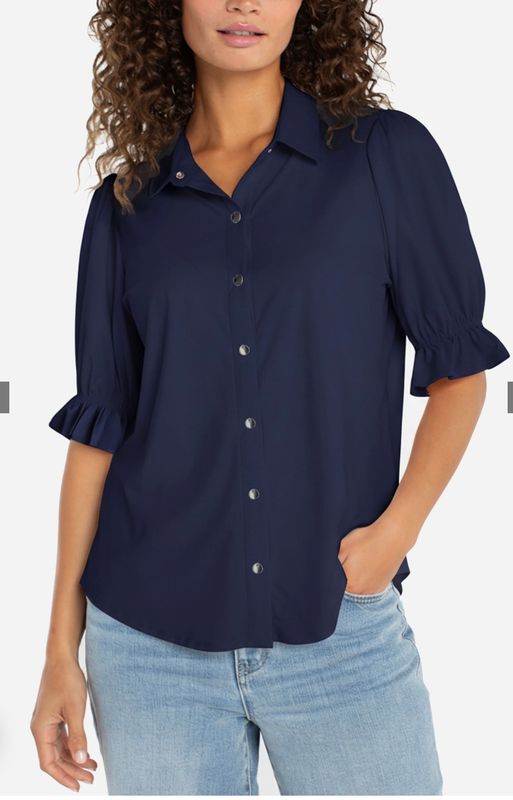 Liverpool LM8H24ETK Puff Sleeve Top- Navy