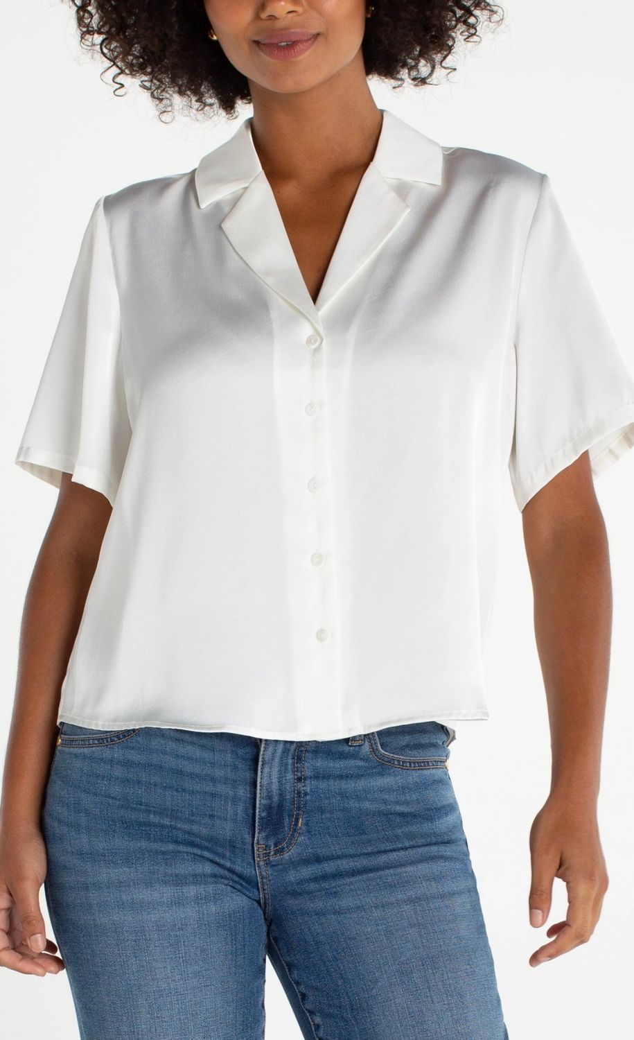 Liverpool LM8K71PS6 SS Camp Collar Shirt-WhCream