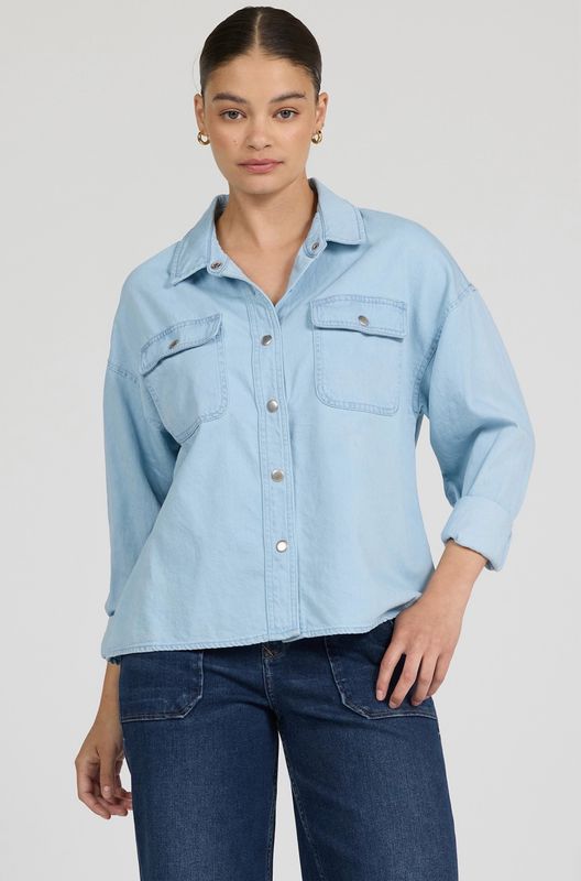 Dear John DSH1423T5 Adrianna Button Top-LTBlue