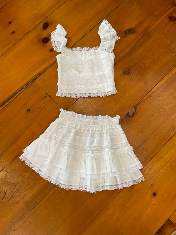 Peach Love Girls Lace/Ruffle Mini-White