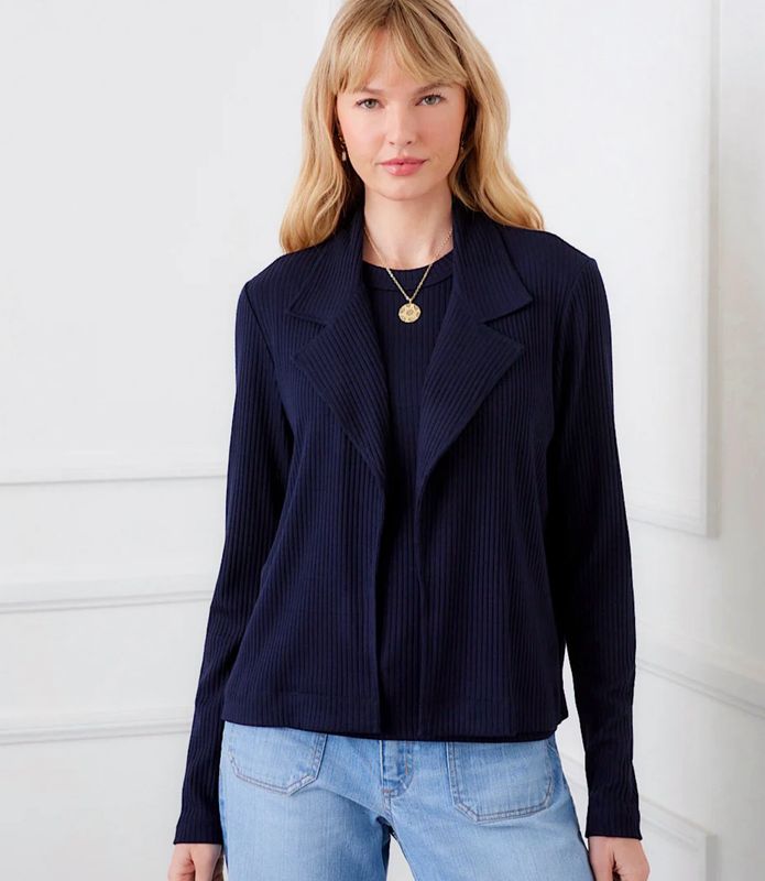 Karen Kane 1L44201 Ribbed Knit Jacket-Navy