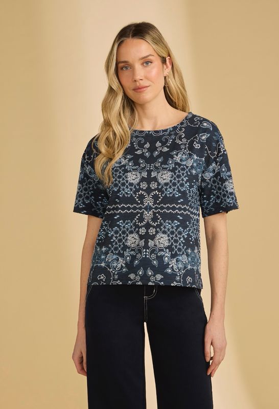 FDJ 3992476 Bandana Print SS Top-Blue