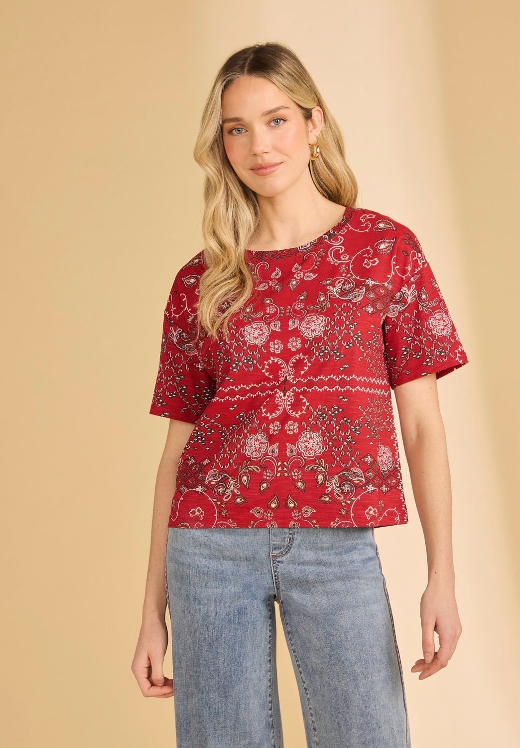 FDJ 3992476 Bandana Print SS Top-Red
