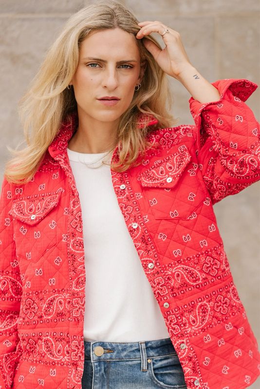 Shannon Passero 5782 Bandana Quilted Shacket-Red