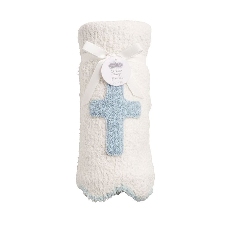 MudPie 11000287 Blue Chenille Cross Blanket