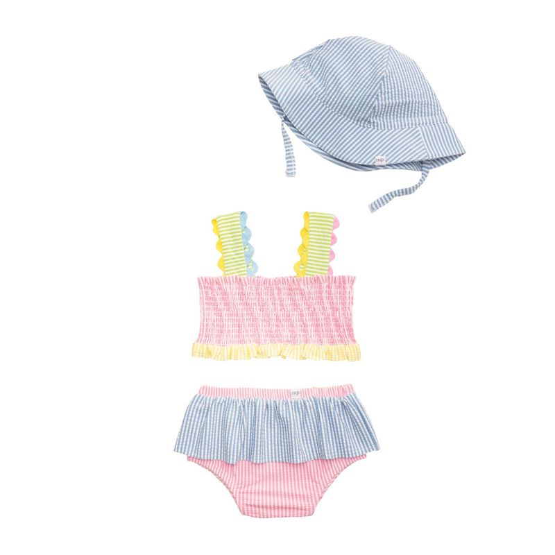 MudPie 11020256 Seersucker Swimsuit/Hat Set