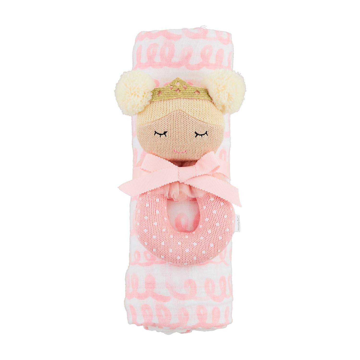 MudPie 12140182 Pink Swirl Swaddle and Rattle