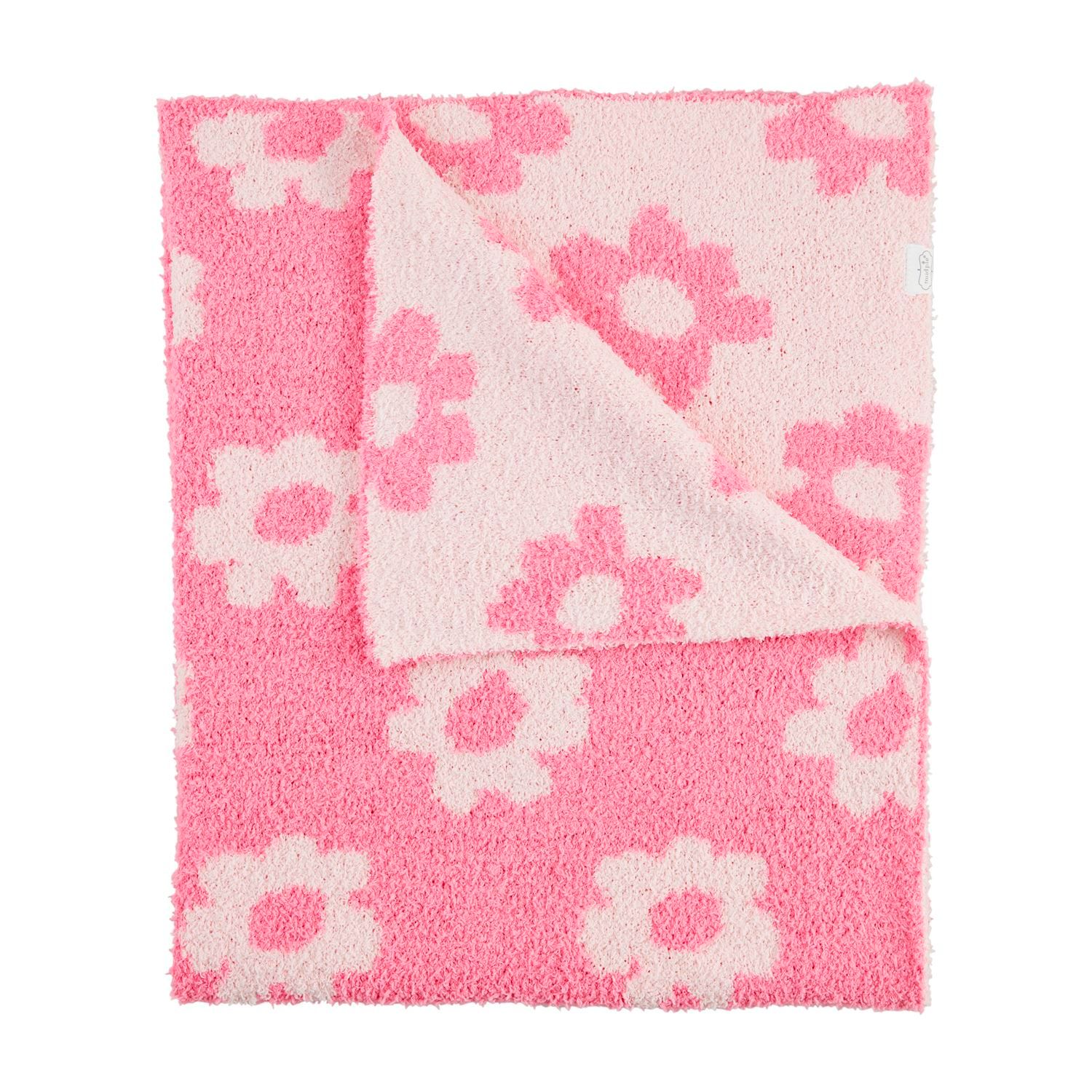 MudPie 11000260 Pink Chenille Flower Blanket