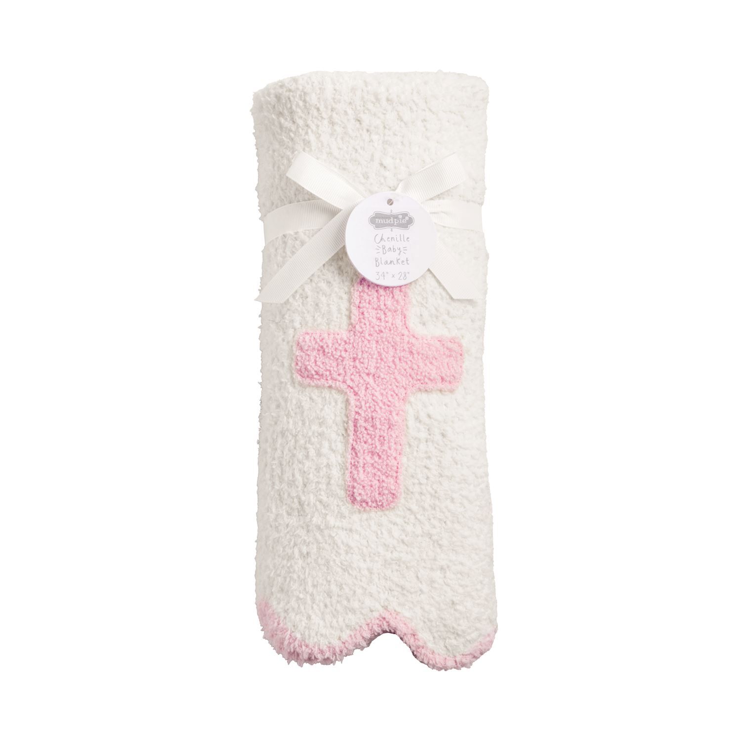MudPie 11000302 Pink Chenille Cross Blanket