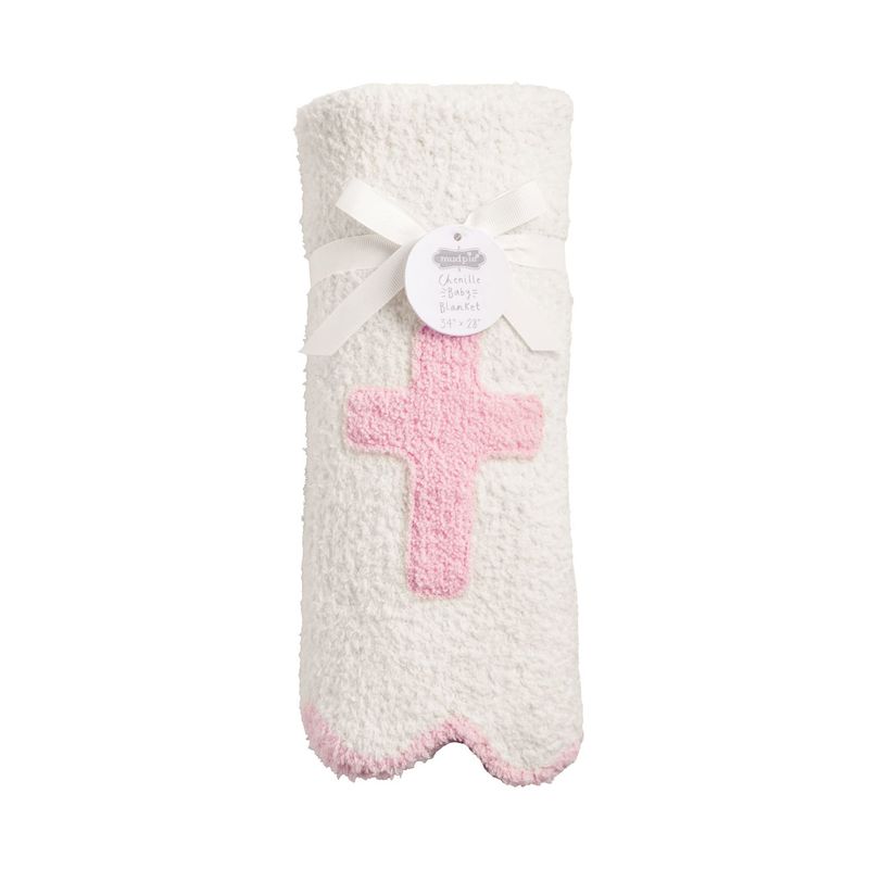 MudPie 11000302 Pink Chenille Cross Blanket