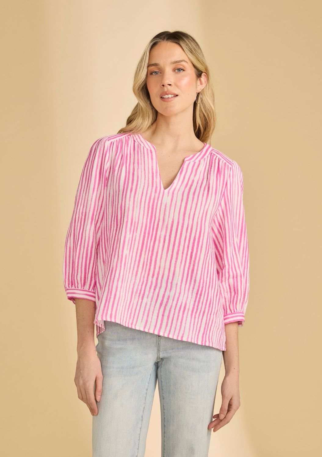 FDJ 7378205  Stripe Blouse-Fuchsia