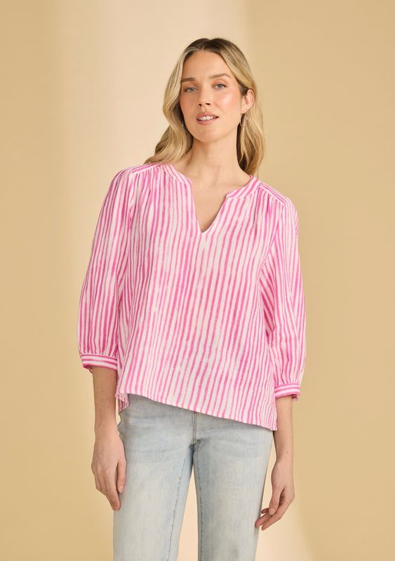 FDJ 7378205  Stripe Blouse-Fuchsia