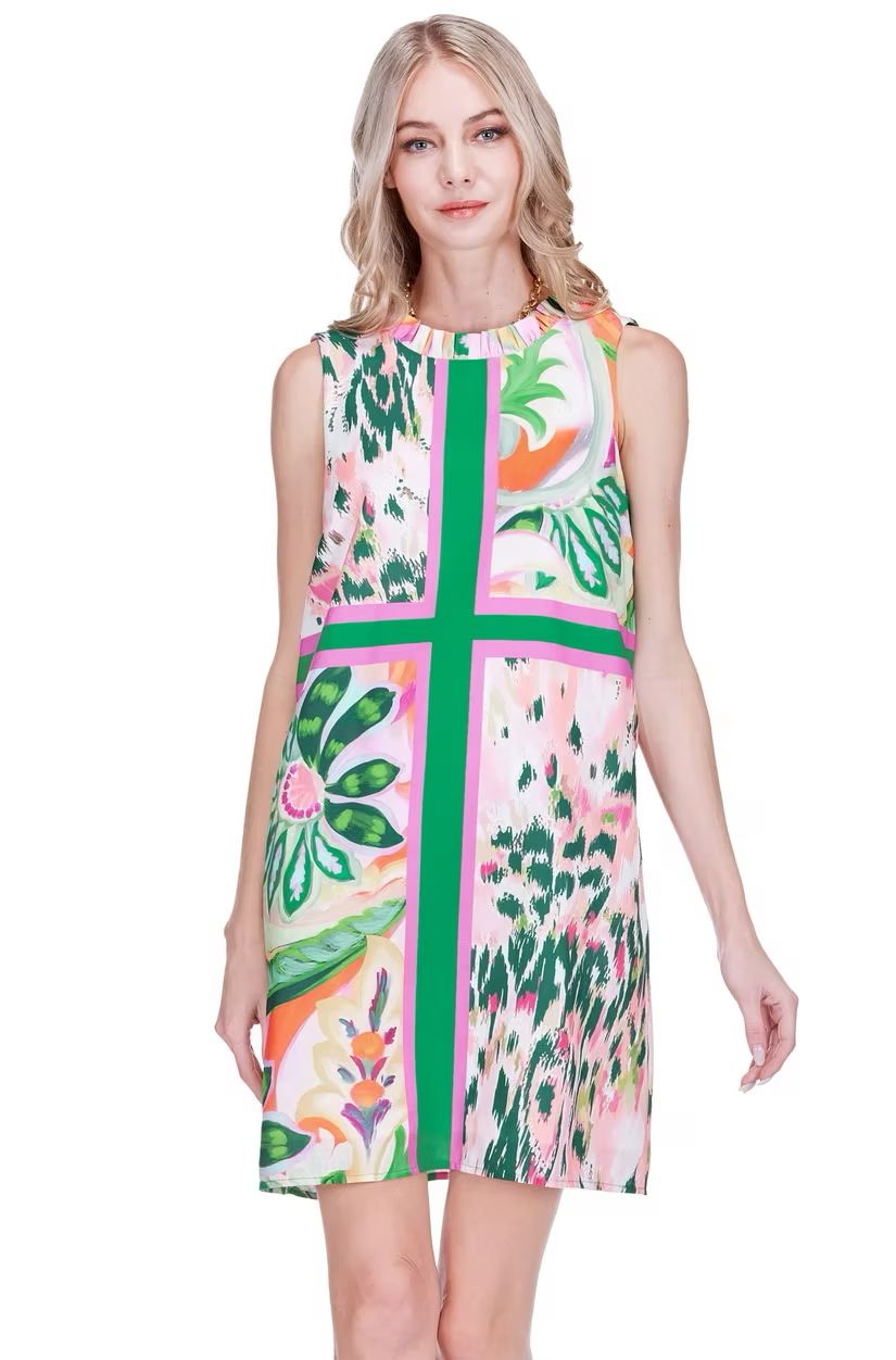 Joy Joy 76B4464  Ruffles Neck Dress-Patchwork