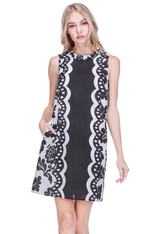 Joy Joy 76B4464 Ruffles Neck Dress-ScallopNoir