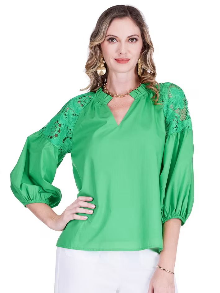 Jade 76B3920 Trimmed Peasant Top-Green
