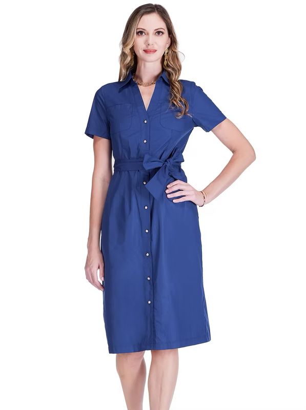 Jade 76B8019 Pocket Midi Shirtdress-Navy