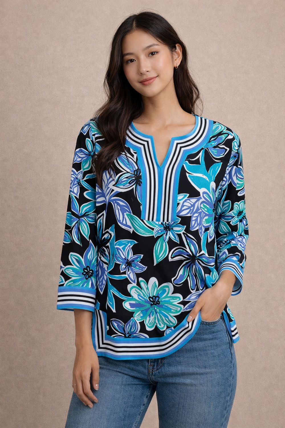 Multiples M16304TM NotchNeck Banded Top